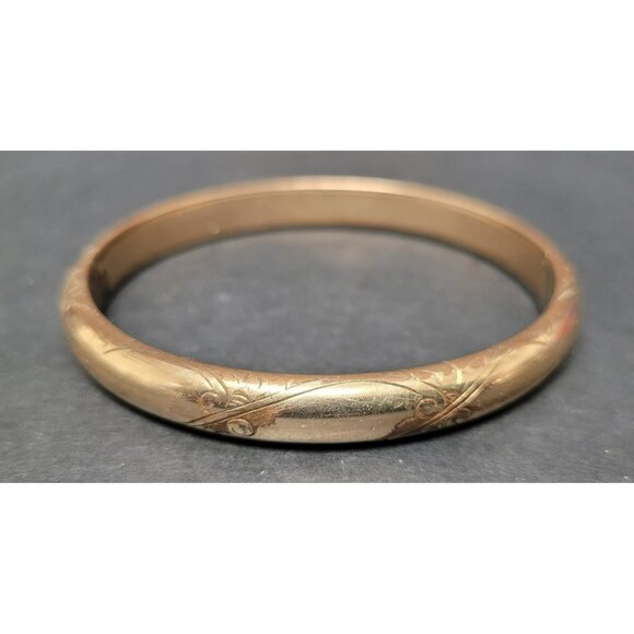 Vintage Gold Tone Bangle Bracelet Lot Set of 3 Ornate Engraved Black Enamel 26 - Picture 5 of 12